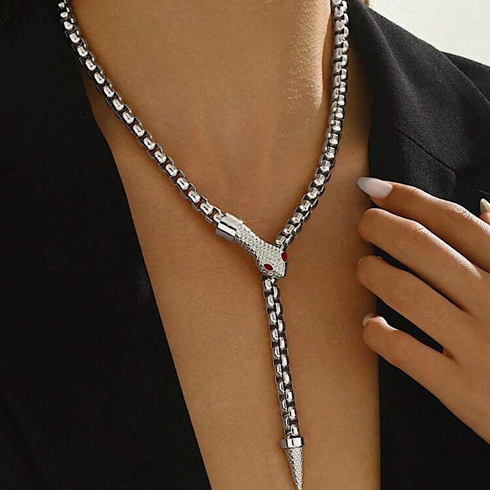 Stainless Steel Silver Snake Choker Necklace Chain Link - Picture 2 of 3
